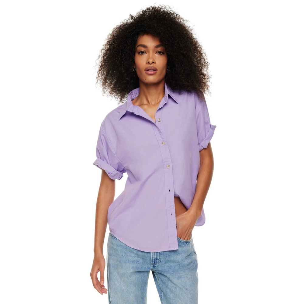 Denim Forum Aritzia Lavender Purple Cotton Short Sleeve Button Down Shirt XXS